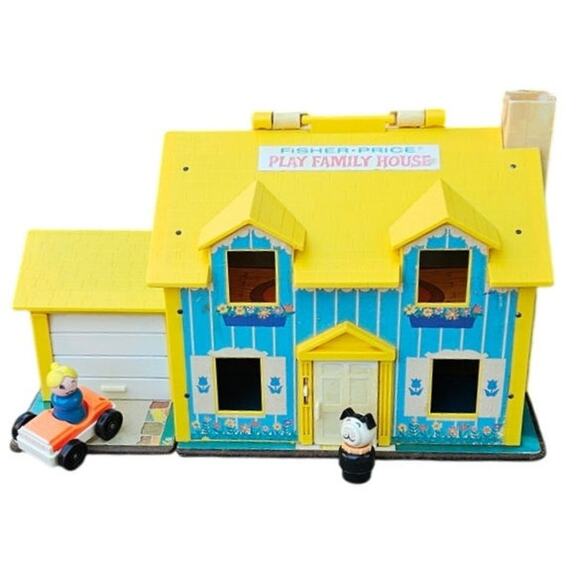 1969 Vintage Fisher Price Little People House with Car and 2 People - Picture 1 of 10